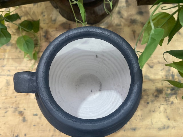 Vintage  Turkish Dark Grey Painted Terracotta  Jug  #7077