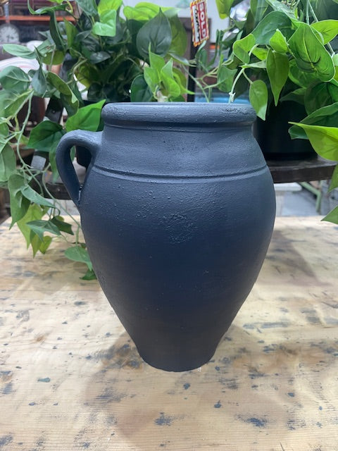 Vintage  Turkish Dark Grey Painted Terracotta  Jug  #7078