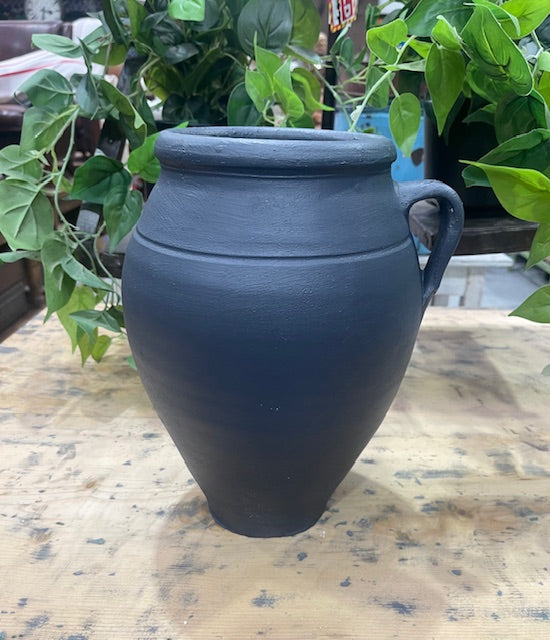Vintage  Turkish Dark Grey Painted Terracotta  Jug  #7078