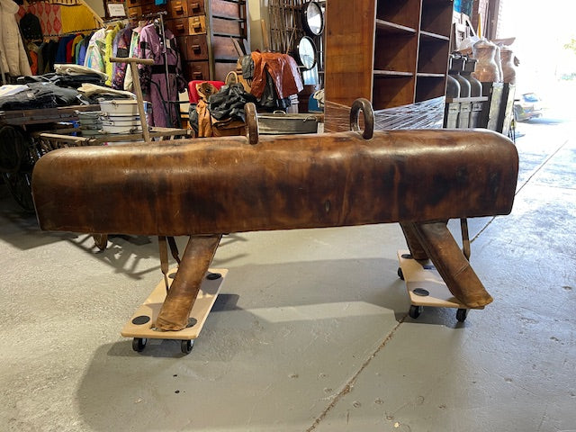 Vintage  Romanian Pommel Horse  Leather Bench Seat #6152