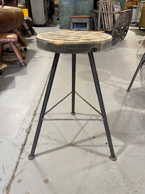 Vintage Metal with  Wooden Top Stool  # 6153