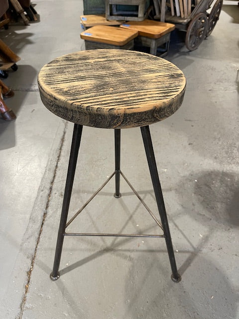 Vintage Metal with  Wooden Top Stool  # 6154