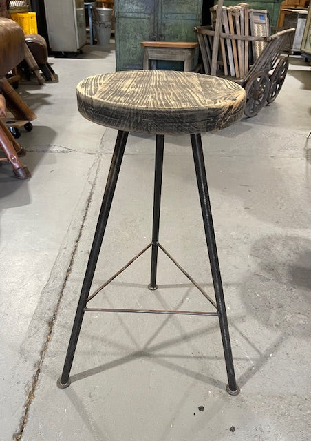 Vintage Metal with  Wooden Top Stool  # 6156