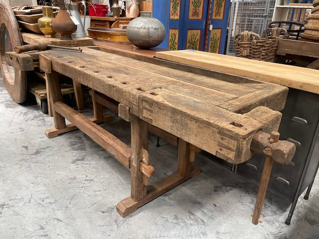 Rustic Timber Workbench 1896 Rustic European Woodworking Workbench #7087 – Fossil Vintage Australia