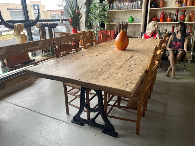 Wooden Top, Cast Iron Singer Base Table  #7088