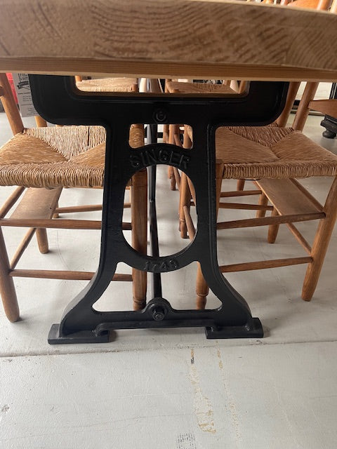 Wooden Top, Cast Iron Singer Base Table  #7088