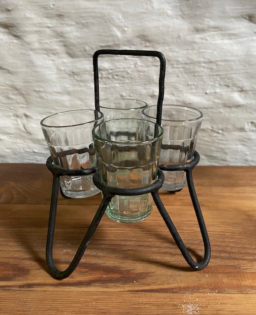 Vintage  Coffee Glasses in Metal Carry Holder  #7121
