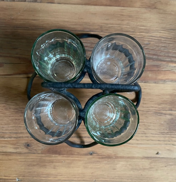 Vintage  Coffee Glasses in Metal Carry Holder  #7121