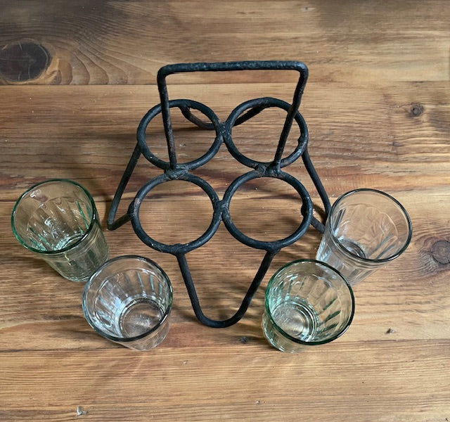 Vintage  Coffee Glasses in Metal Carry Holder  #7121