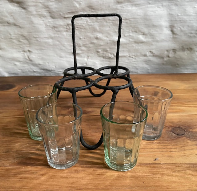Vintage  Coffee Glasses in Metal Carry Holder  #7121