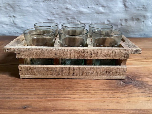 Vintage Coffee Glasses in Wooden Carry Holder  #7122