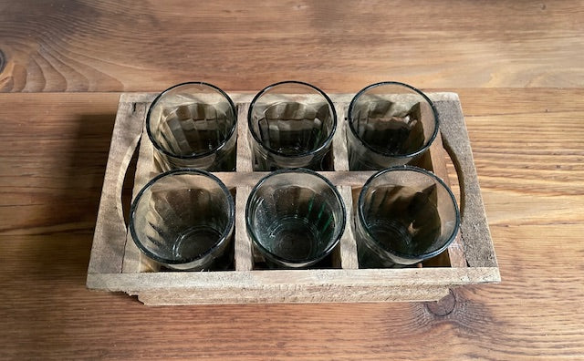 Vintage Coffee Glasses in Wooden Carry Holder  #7122