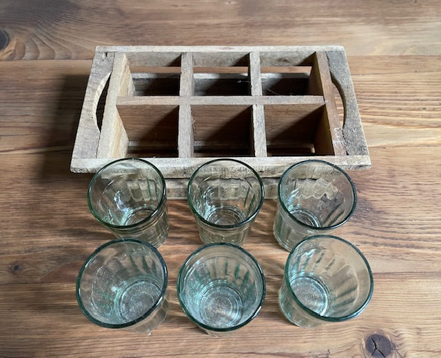 Vintage Coffee Glasses in Wooden Carry Holder  #7122