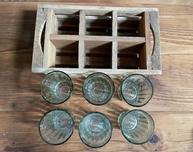Vintage Coffee Glasses in Wooden Carry Holder  #7122