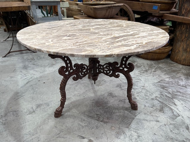 Capri Beige Marble Top, Cast Iron Base Table  #7138