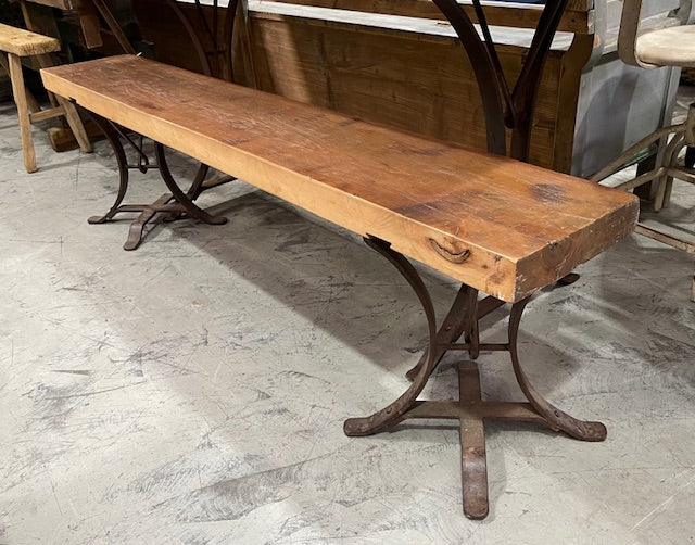 Vintage Wooden Top Metal Base Bench Seat  #7140