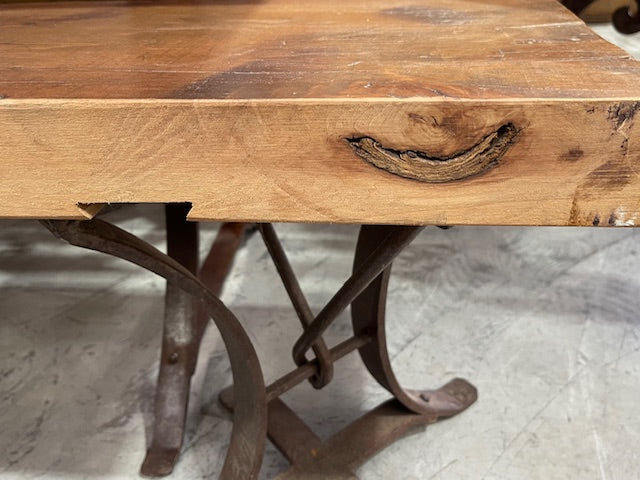 Vintage Wooden Top Metal Base Bench Seat  #7140