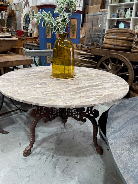 Capri Beige Marble Top, Cast Iron Base Table  #7138
