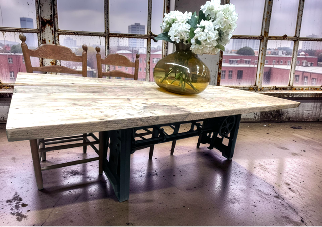 Wooden Top, Wind Up Cast Iron  Base Table  #7136