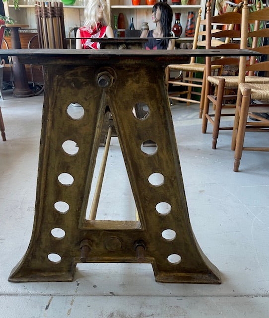Wooden Top, Cast Iron Base Table  #7144