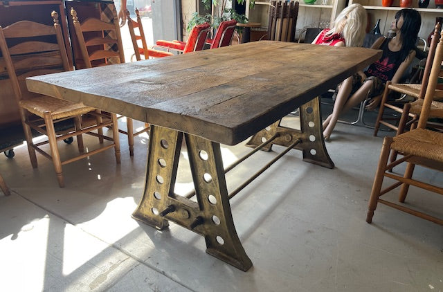 Wooden Top, Cast Iron Base Table  #7144
