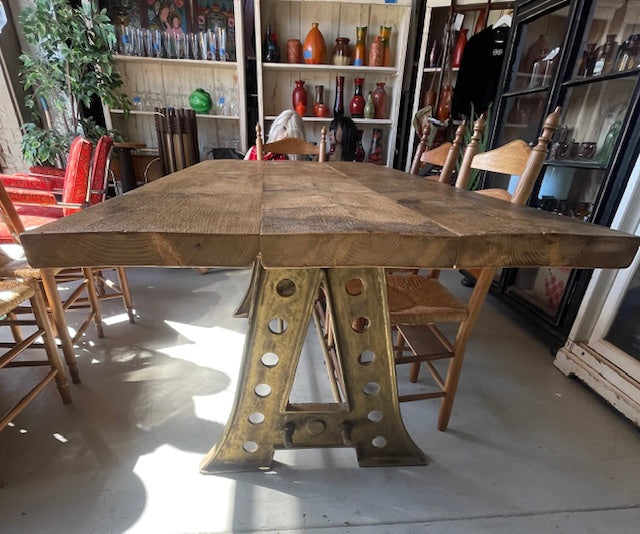Wooden Top, Cast Iron Base Table  #7144