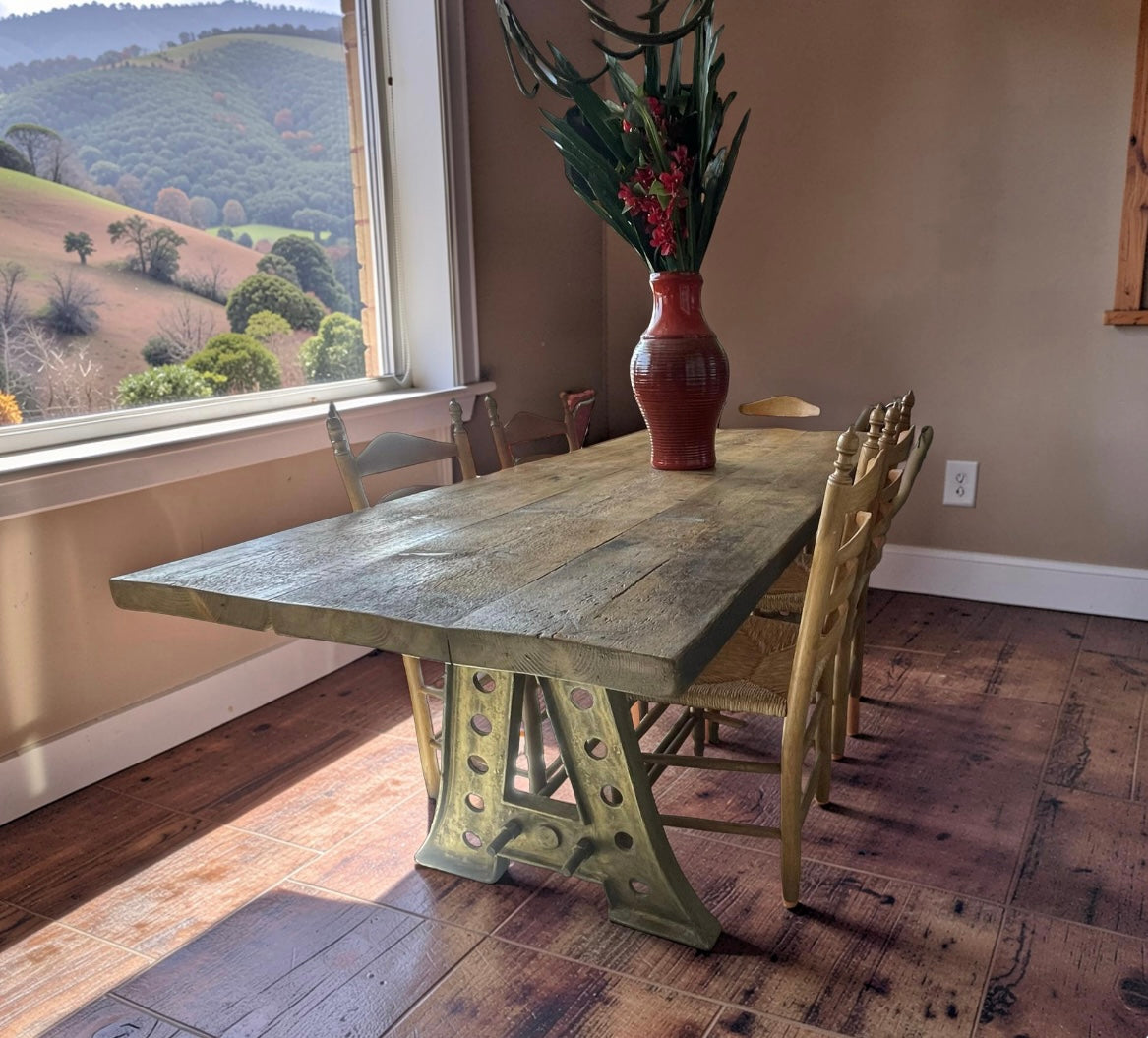 Wooden Top, Cast Iron Base Table  #7144