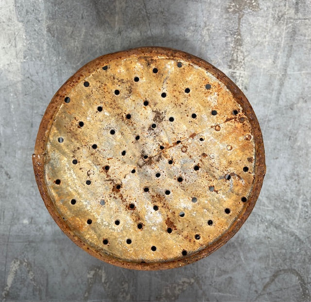 Vintage Turkish Galvanised Round Hole  Olive Picking Bucket  #7210