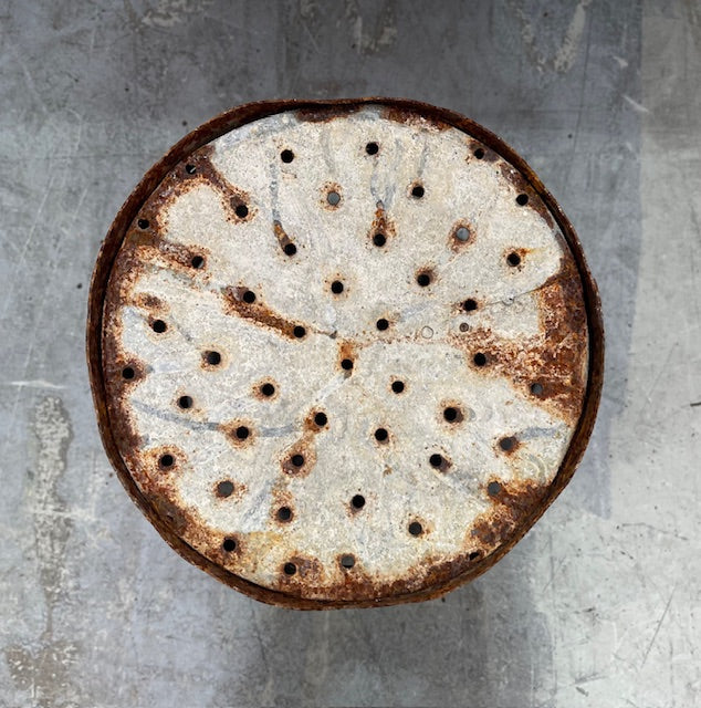 Vintage Turkish Galvanised Round Hole  Olive Picking Bucket  #7213