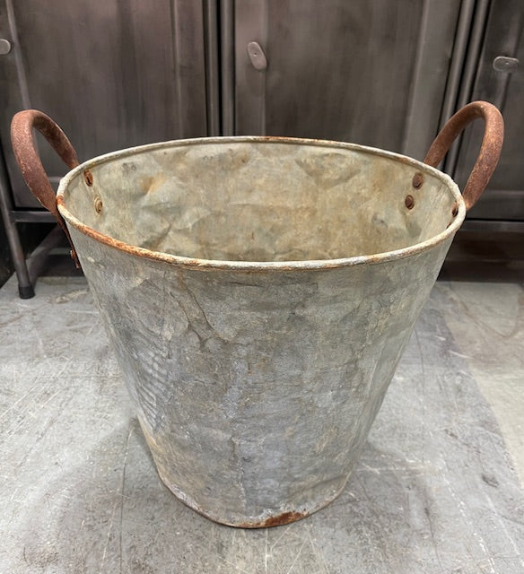 Rustic Turkish Galvanised No  Hole  Olive Picking Bucket  #7214