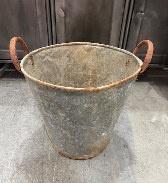 Rustic Turkish Galvanised No  Hole  Olive Picking Bucket  #7215