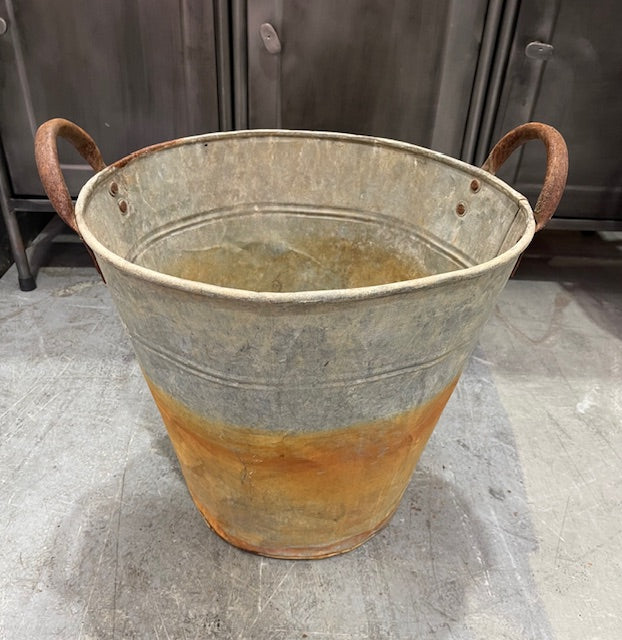 Rustic Turkish Galvanised No  Hole  Olive Picking Bucket  #7216