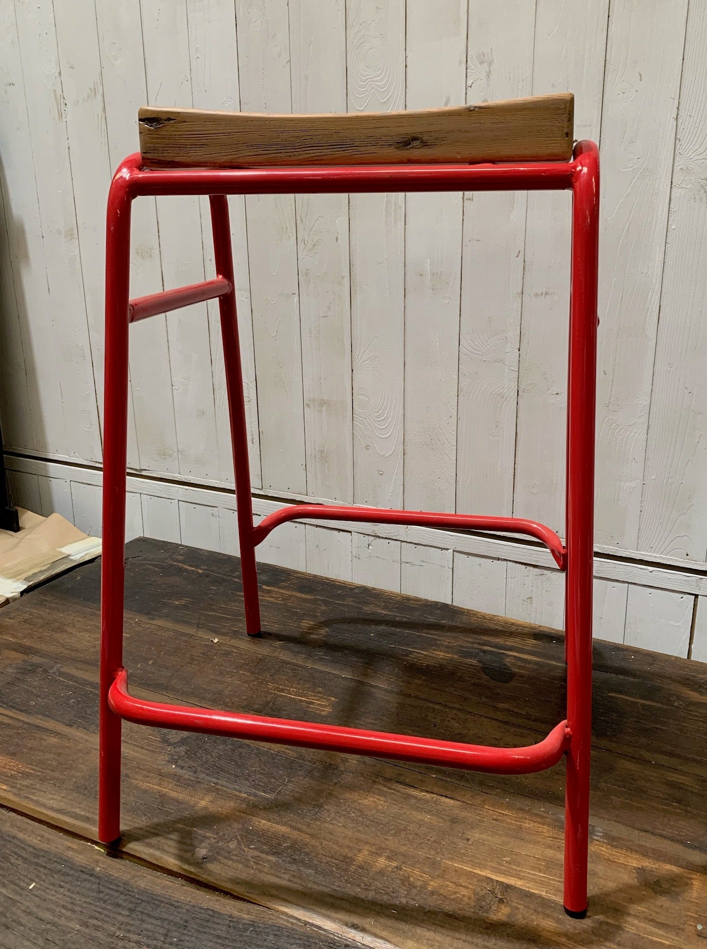 Metal Base with Wooden Seat Stool  # 5514