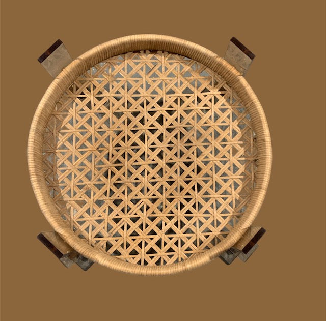 1970s Rattan Coffee Table with Glass Top  #4982