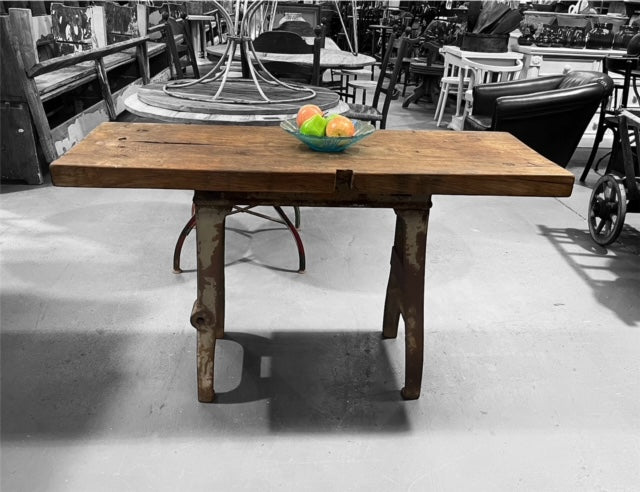 Vintage Cast Iron Base Wooden Top Coffee Table #6719 Byron