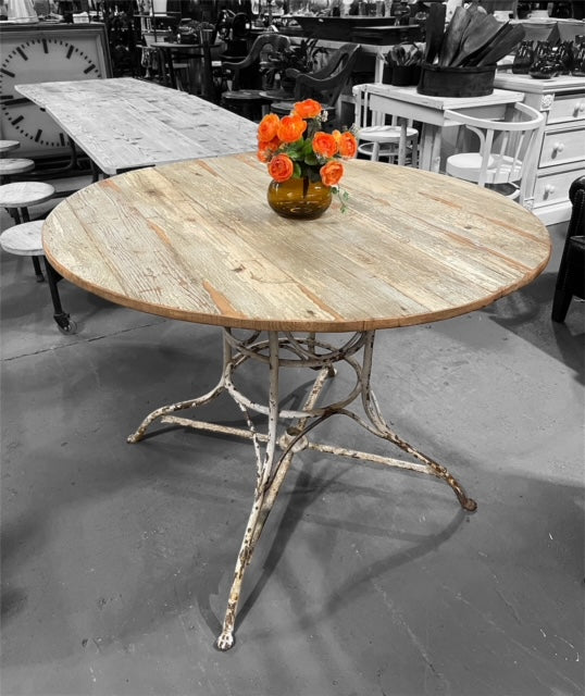 Vintage Wooden Top Metal Base Patio  Table   #6717