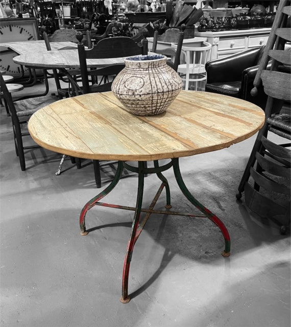 Vintage Wooden Top Metal Base Patio Table   #6718
