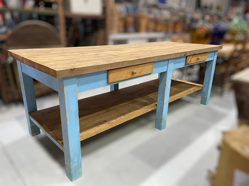 Vintage European Kitchen Island Table / Drapers Table #6789