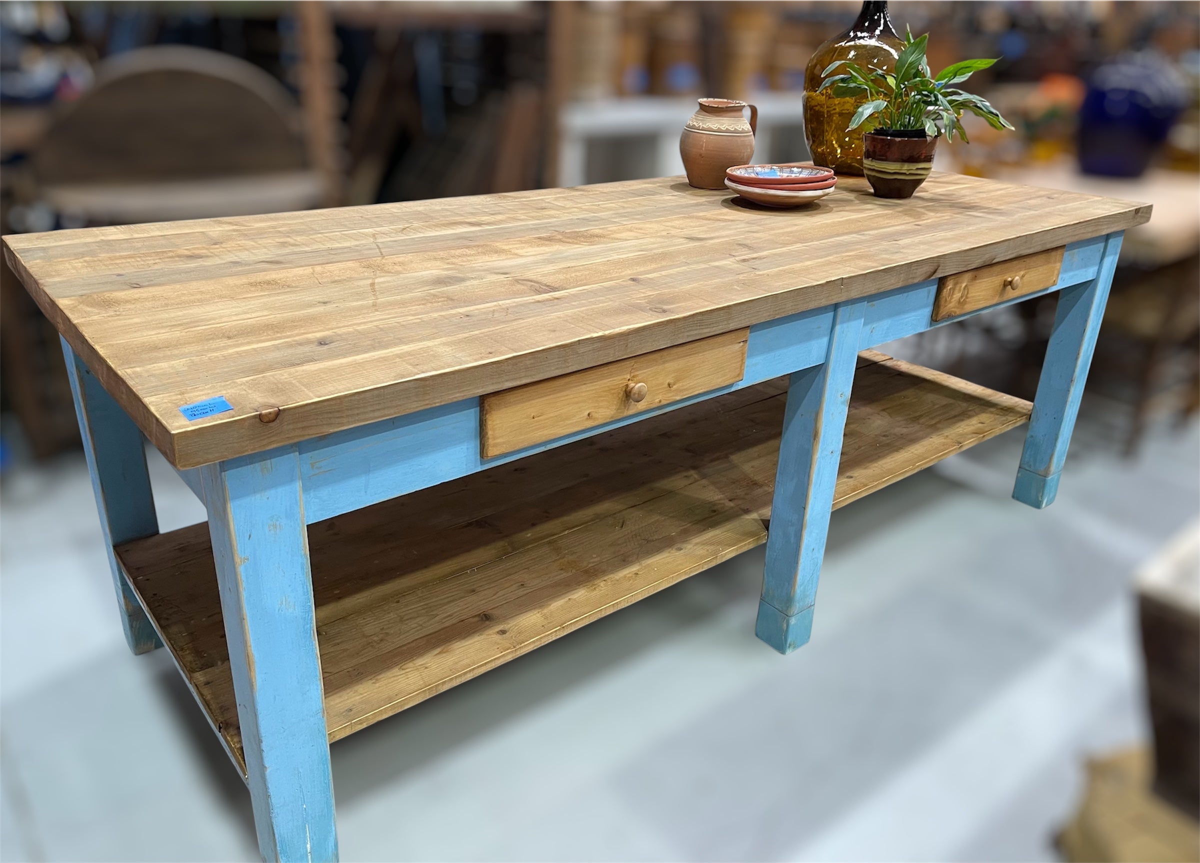Vintage European Kitchen Island Table / Drapers Table #6789
