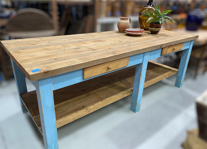 Vintage European Kitchen Island Table / Drapers Table #6789