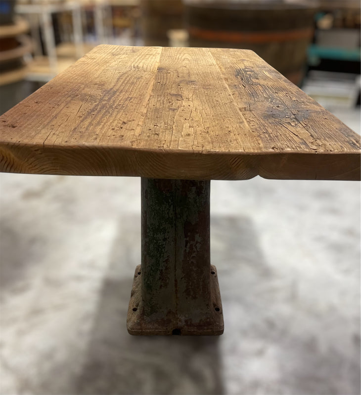 Vintage Cast Iron Base Wooden Top Side Table #6792