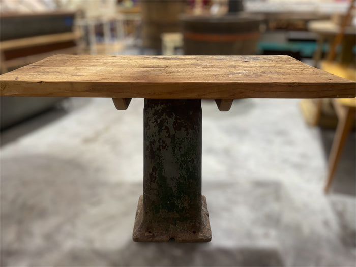 Vintage Cast Iron Base Wooden Top Side Table #6792