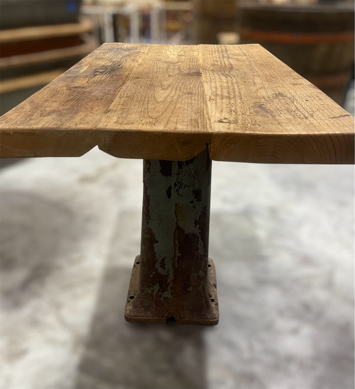 Vintage Cast Iron Base Wooden Top Side Table #6792