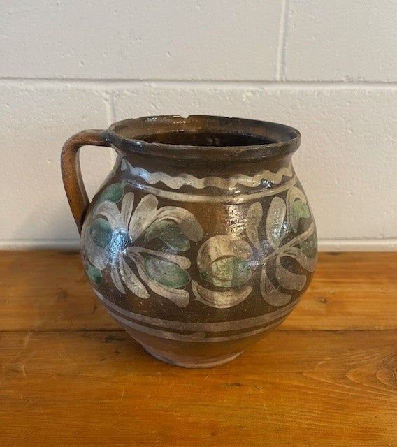 Vintage  Glazed  Hungarian  Terracotta Pot  #6441  Byron