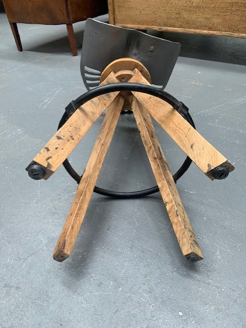 Cast-Iron Tractor Seat with Wooden Legs Stool  # 5554  Byron