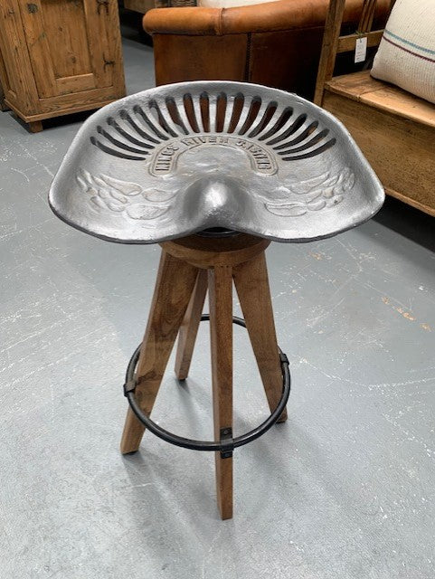 Cast-Iron Tractor Seat with Wooden Legs Stool  # 5556  Byron