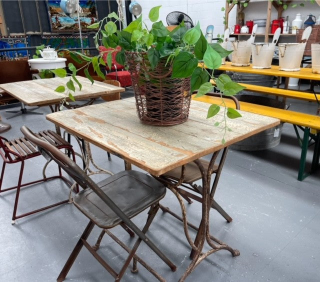 Vintage Wooden Top Metal Base Patio  Table   #6754 Byron