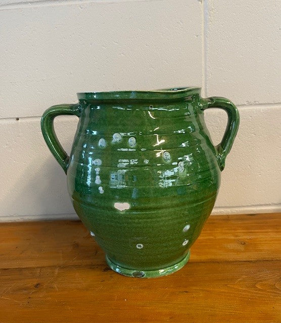 Vintage Green Glazed  Hungarian  Terracotta Pot  #6437  Byron