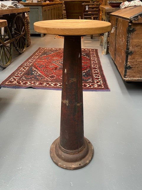 Vintage Cast Iron Water Pump Base Wooden Top Side Table #6751 Byron