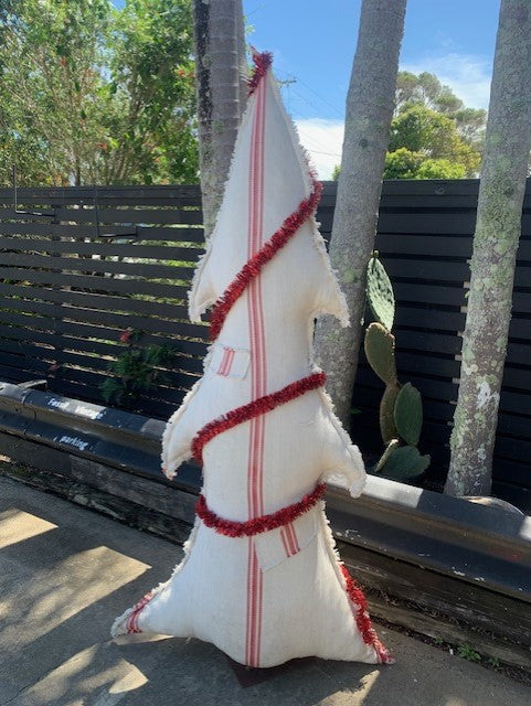 Linen Christmas Tree made from  1940s  Grain Sack Fabric #5432  Byron